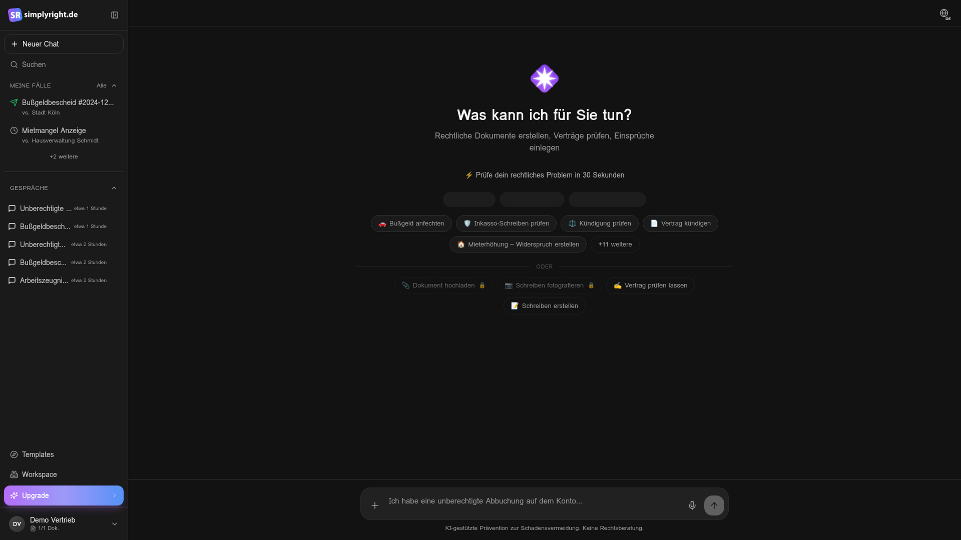 Schritt 1: Öffne die Simplyright App unter simplyright.de/app – du landest direkt im Chat.